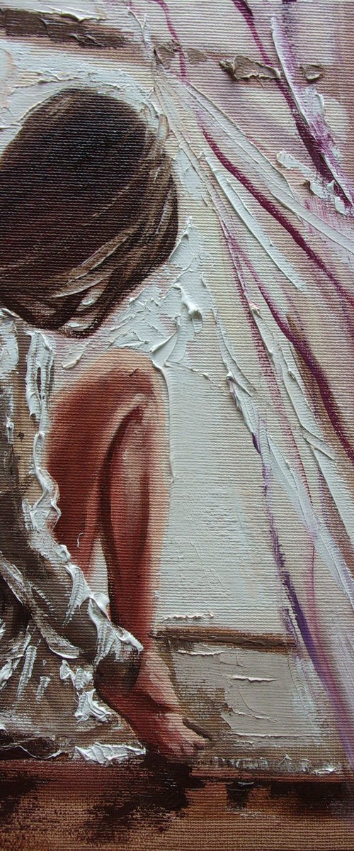" HAVE A NICE DAY :) " WINDOW original painting ROOM  palette knife GIFT by Monika Luniak