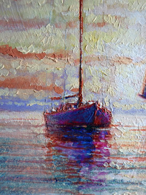 Sunrise in the Bay:linen, oil, 79x109