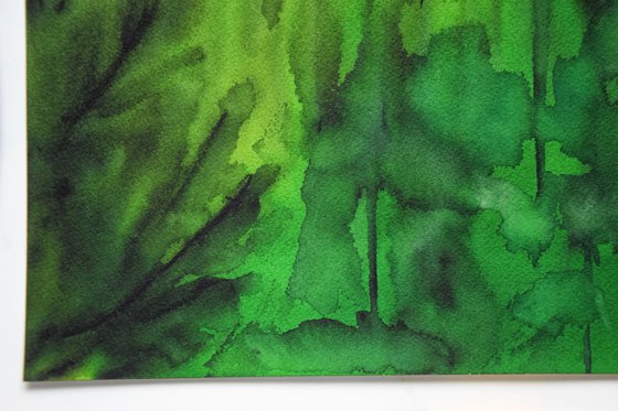 Watercolor painting landscape, fir forest pines painting, misty mountains original artwork, Christmas gift