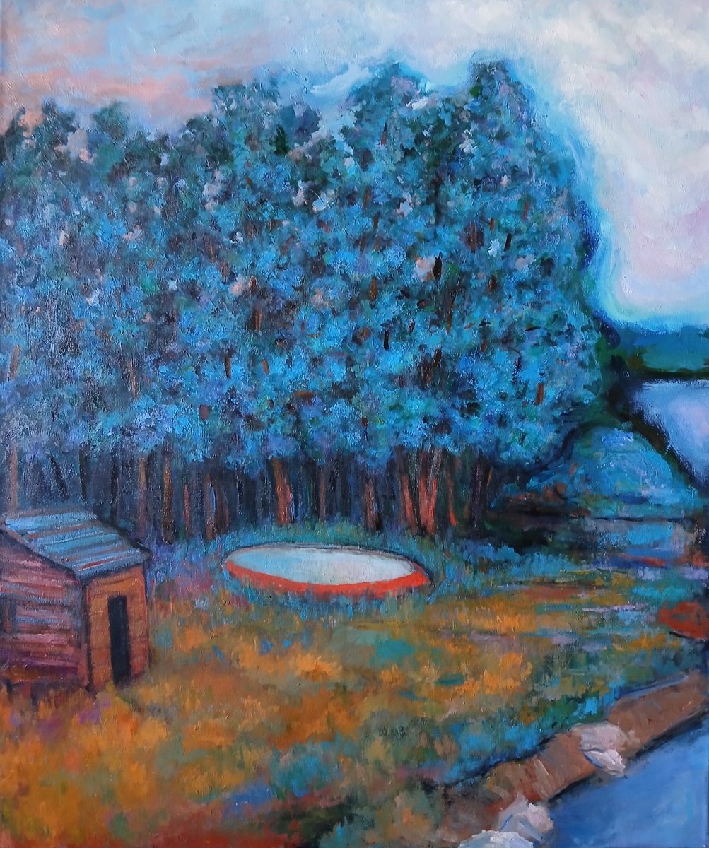 Landscape Oil Painting By Massimiliano Ligabue, 20 X 24", Hut By The River, Original Artwork
