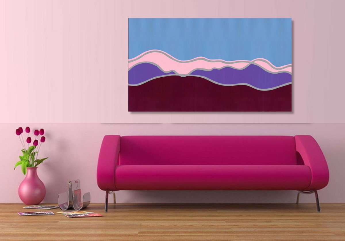 Abstract Landscape Acrylic Painting By Marina Krylova, 55 X 31", Modern Landscape #55, Original Artwork