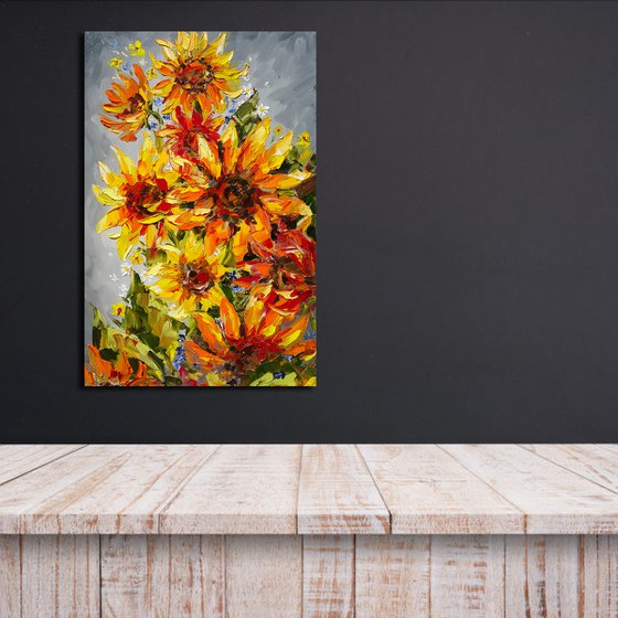 Bright sunflowers - painting sunflowers, oil painting, flower, sunflowers painting original, oil painting floral, wall art, gift, home decor