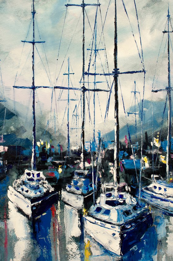 "Quiet harbor " yachts at sea, landscape