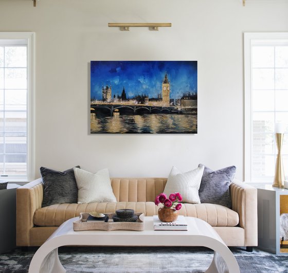 "London Lights"Large original oil painting by Artem Grunyka