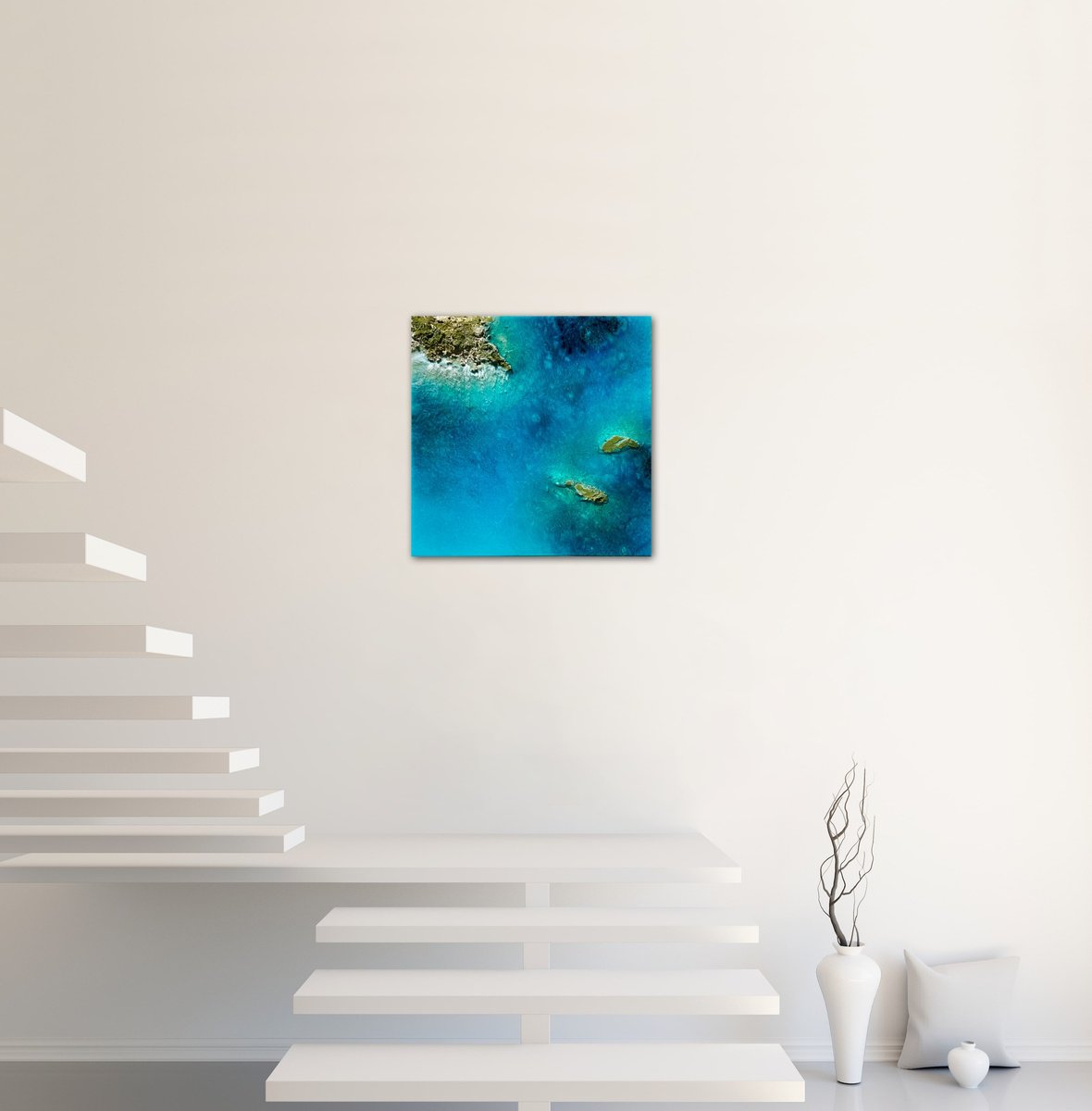 Photorealistic Landscape Painting By Ana Hefco, 20 X 20, Moody Blues, Original Artwork