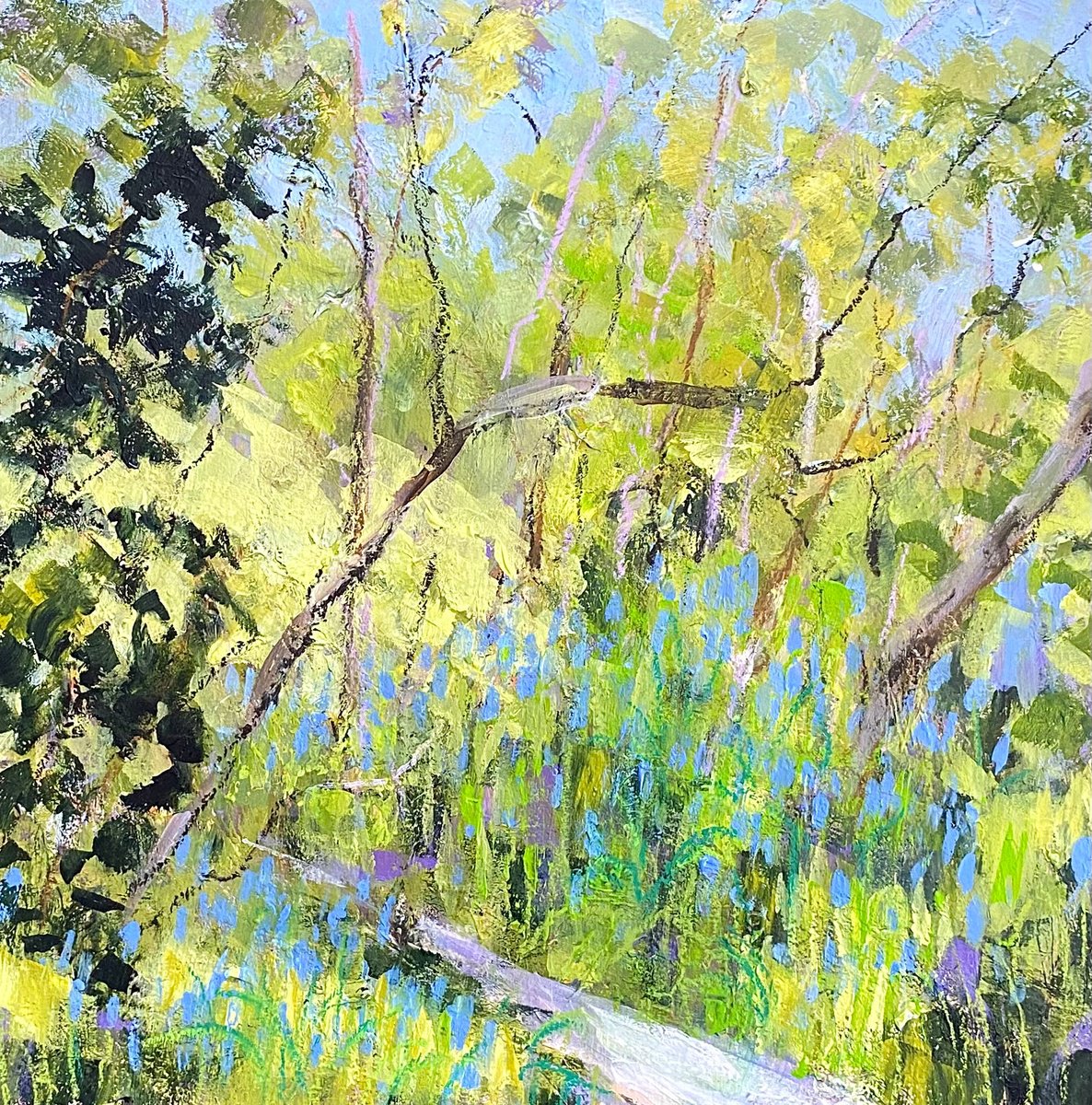 Impressionistic Landscape Acrylic Painting By Nikki Wheeler, 14 X 14", Bluebell Walk, Original Artwork
