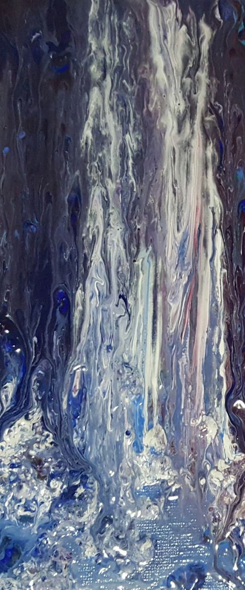 Waterfall - small abstract painting on stretched canvas, ready to hang, unique frothing technique 20x20 cm by Silvija Horvat