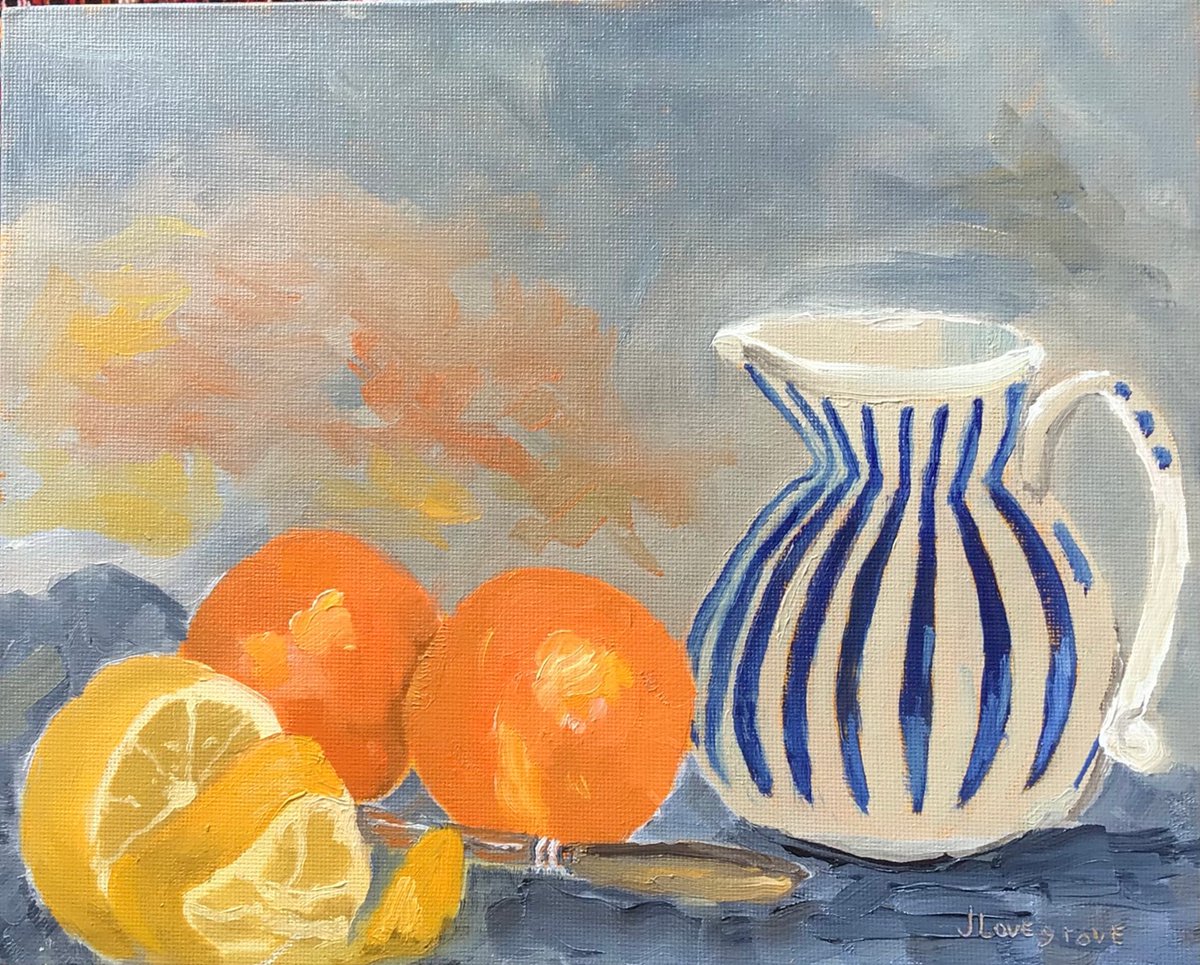 Oranges and lemons still life oil painting. by Julian Lovegrove Art