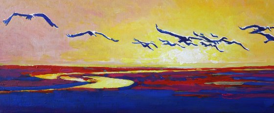 Storks at Sunset