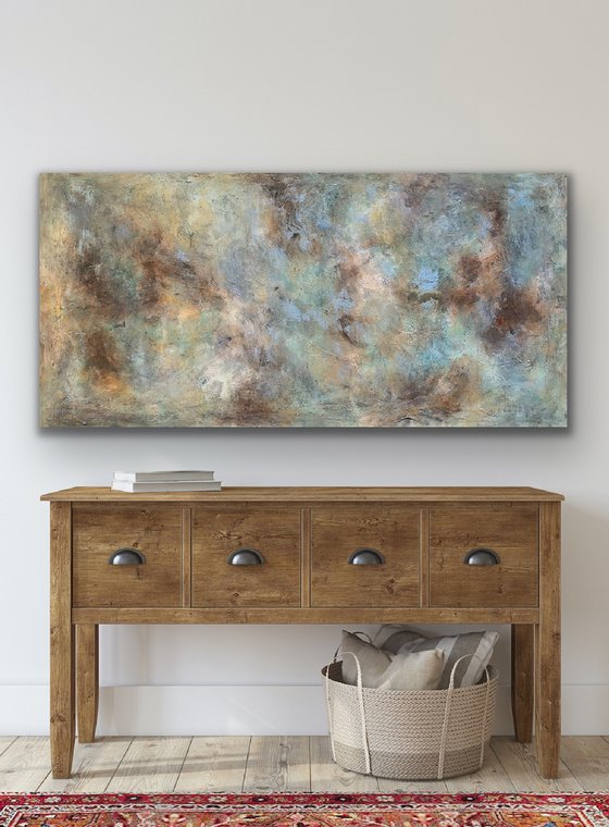 71''x 35''(180x90cm), Magnificent Earth 61, rust copper gold brown shades urban ,shabby chic ready to hang, colorful canvas art  - xxxl art - abstract art painting- extra large art- mixed media