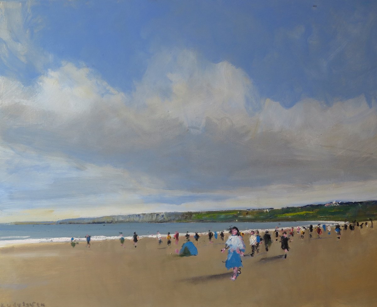 Impressionistic Landscape Oil Painting By Malcolm Ludvigsen, 30 X 24", Filey Bay, July 29, Original Artwork