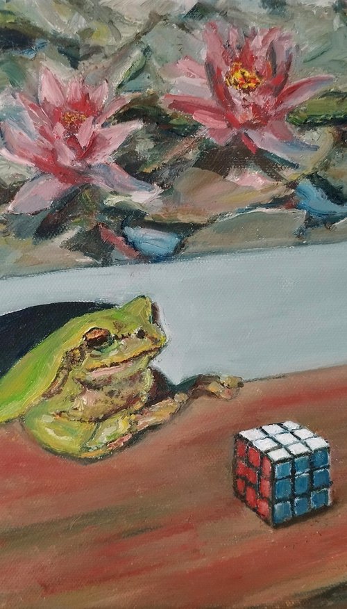 Frog with a Rubik's Cube by Jura Kuba Art