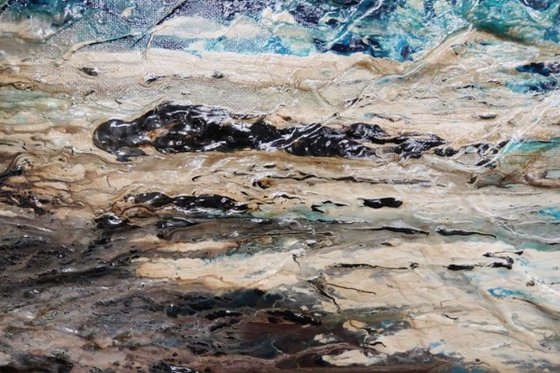 Malted Seas  160cm x 60cm texture Abstract painting teal turquoise