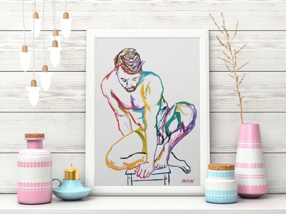 Male Nude Art Original Painting Drawing Charcoal Water Colour Nude