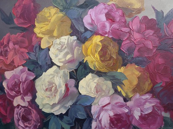 Roses(70x90cm, oil painting, palette knife)