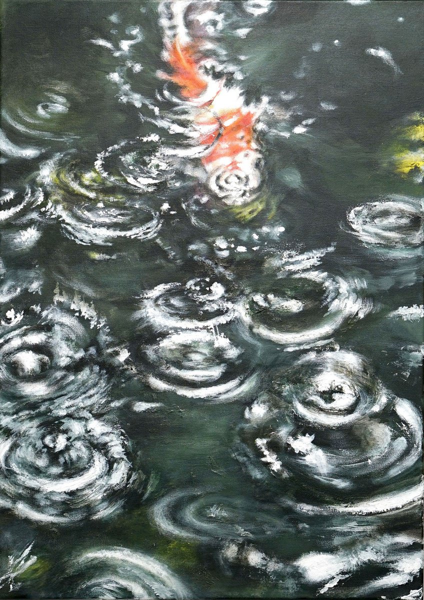 Julia Kerrison | Original Acrylic Painting | A Flash Of Red And Gold | 50 X 70Cm | Artwork For Sale On Artfinder