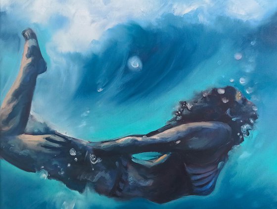 Underwater Swimming - Woman in Ocean Painting