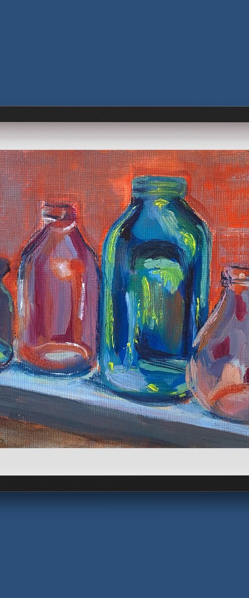 Glass bottles still life by Mara Wanda