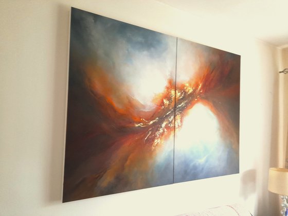 COSMIC FLOW (Extra large diptych oil painting)