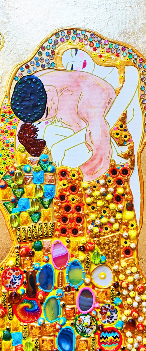 Love family portrait (Klimt inspired). Natural stones, gold leaf, decorative mosaic by BAST