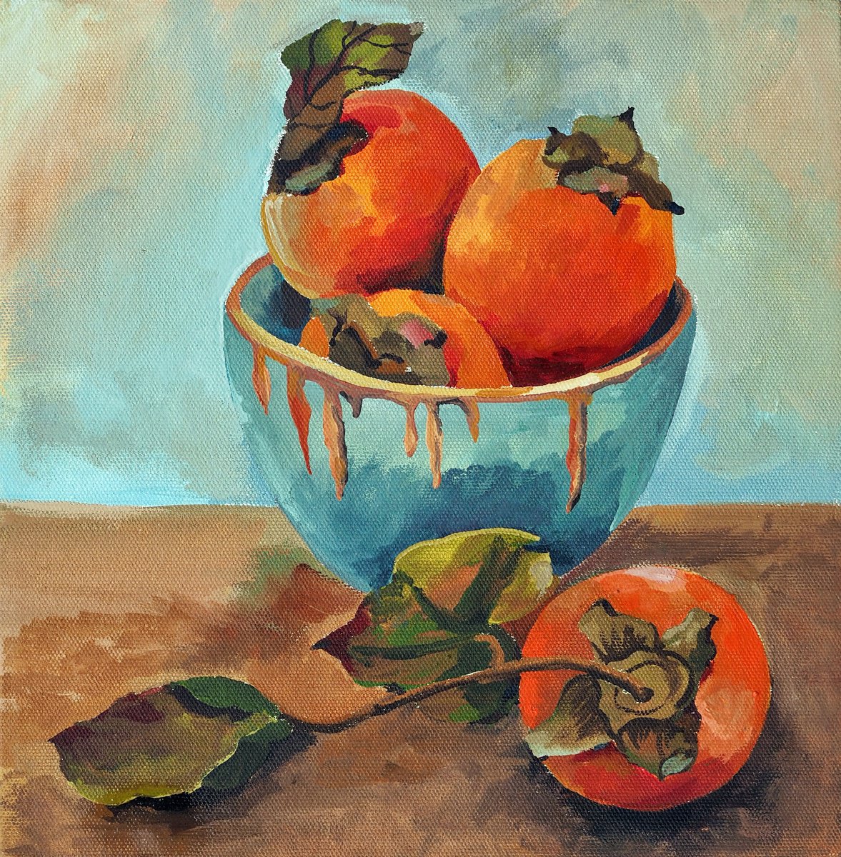 Impressionistic Painting , Still Life With Persimmons By Delnara El, 10 X 10, Artwork For Sale On Artfinder