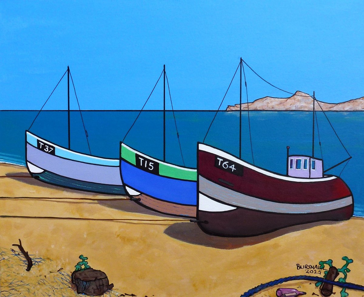 Naive Landscape Acrylic Painting By Paul Bursnall, 22 X 18", A Message, Original Artwork