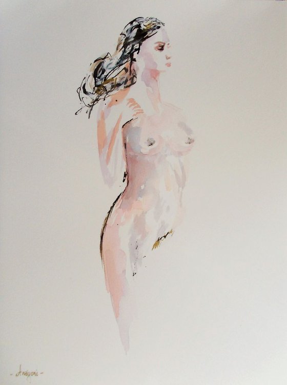 Ethereal-Nude woman Watercolor Painting on Paper