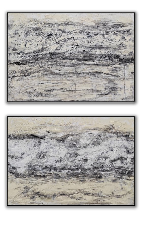 Monochrome beige abstract diptych Thoughts