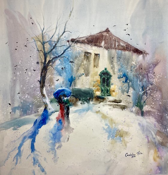 Sold Watercolor “Romance under snowflakes” perfect gift