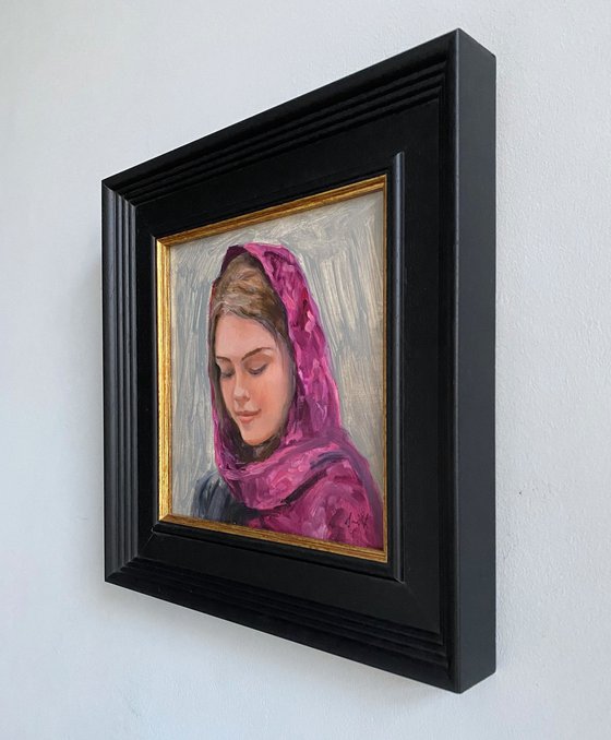 Young Woman oil portrait with frame.