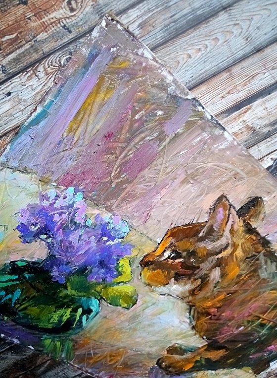 Cat and violets