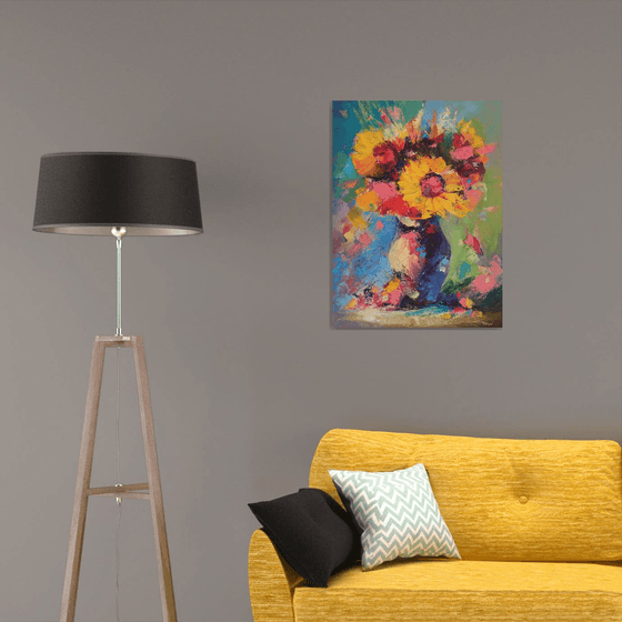 Sunflowers  80x60cm, oil painting, palette knife