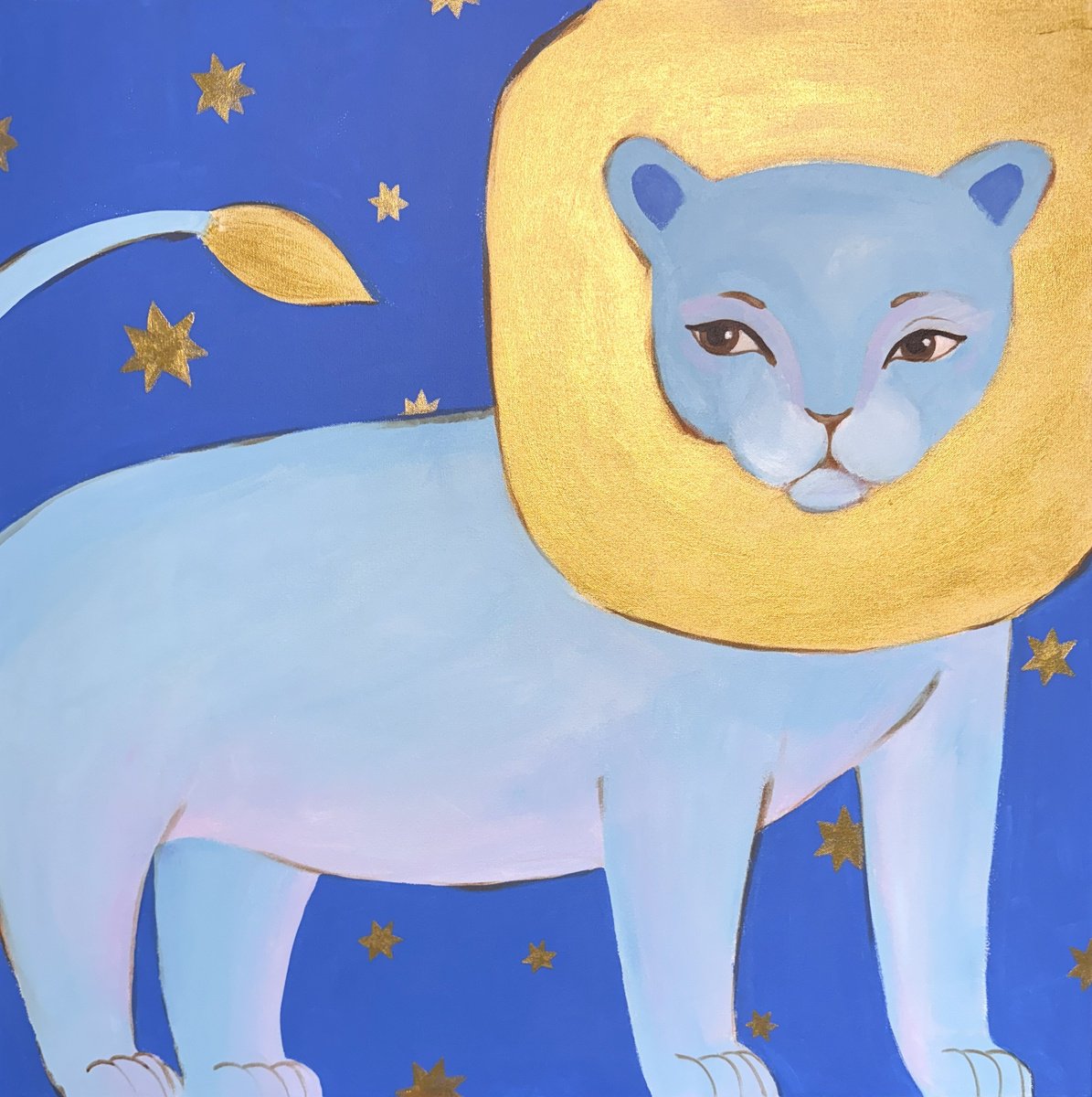 Surrealistic Animal Acrylic Painting By Daria Borisova, 36 X 36, Starry Night, Original Artwork