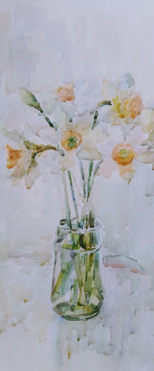 Daffodils. Original watercolour painting. by Elena Klyan