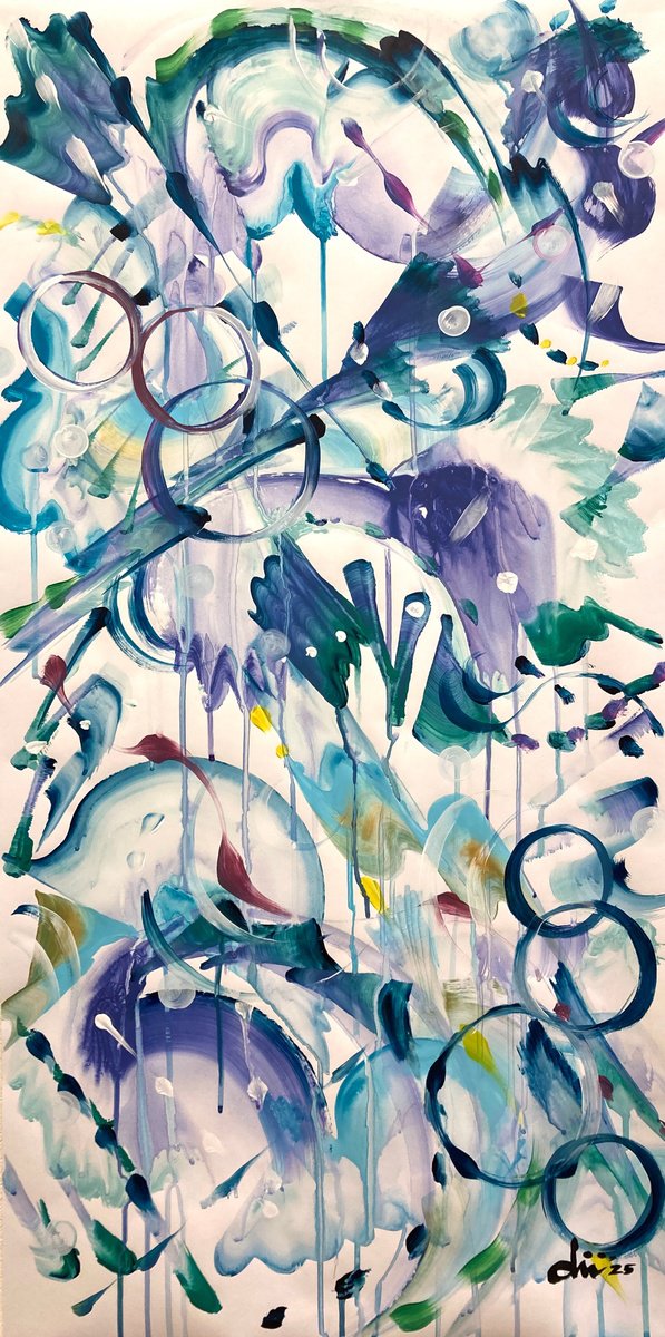 Organic Abstract Acrylic Painting By Daichi Matsusaki, 20 X 39, Color Dance 230225, Original Artwork