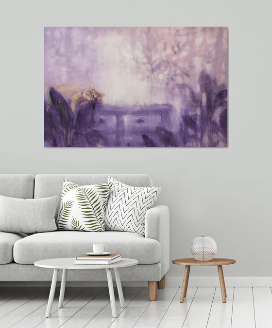 Violet morning - homescape with ginger cat