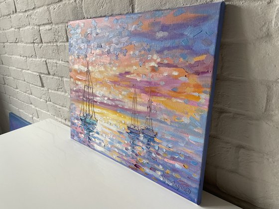 Ships at sea. Original oil painting