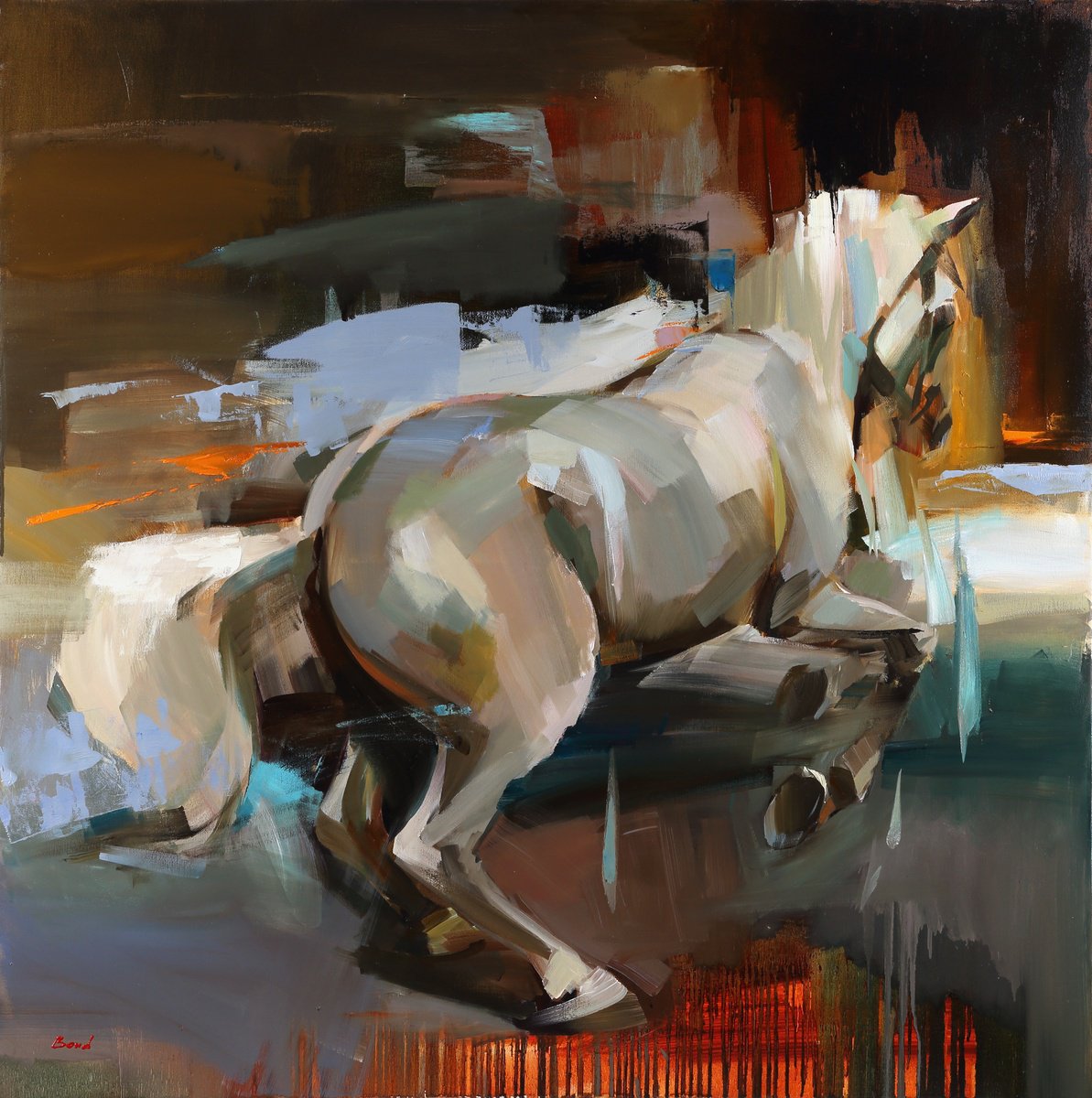 Expressive Animal Oil Painting By Tetiana Bond, 39 X 39", Awakening Of Power, Original Artwork