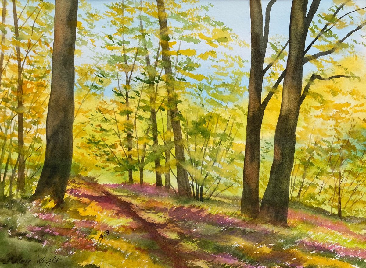 Impressionistic Landscape Watercolour By Silvie Wright, 14 X 10", Woodland In Bloom, Original Artwork