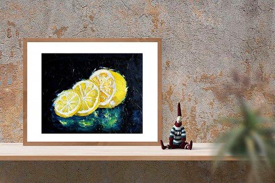 Lemon Painting Original Art Fruit Artwork Citrus Wall Art Small Kitchen Decor