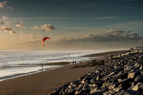Kitesurfers at Dusk