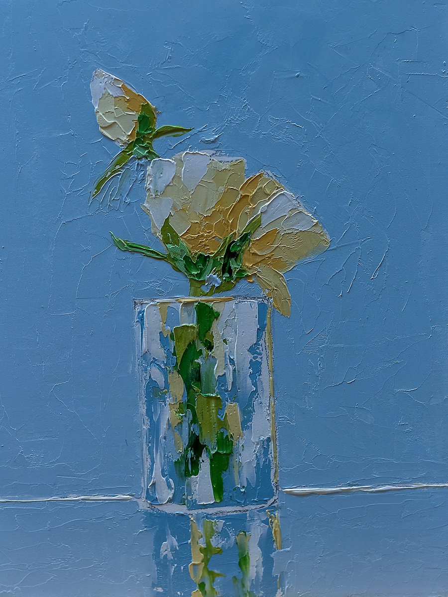 Abstract yellow roses in glass. Still life painting for gift by Marinko Saric