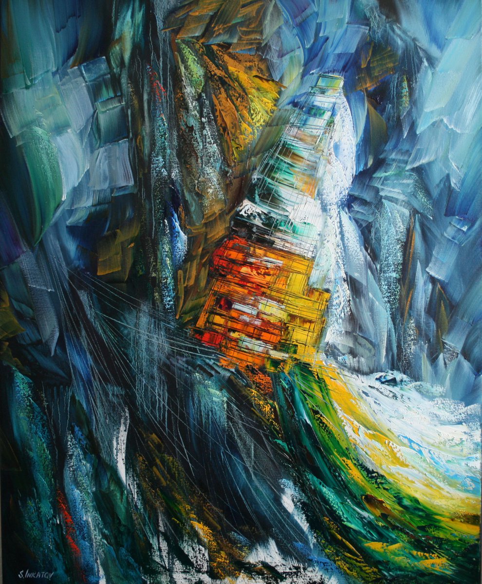 Abstract Oil Painting By Sergei Inkatov, 31 X 39", Premonition, Original Artwork