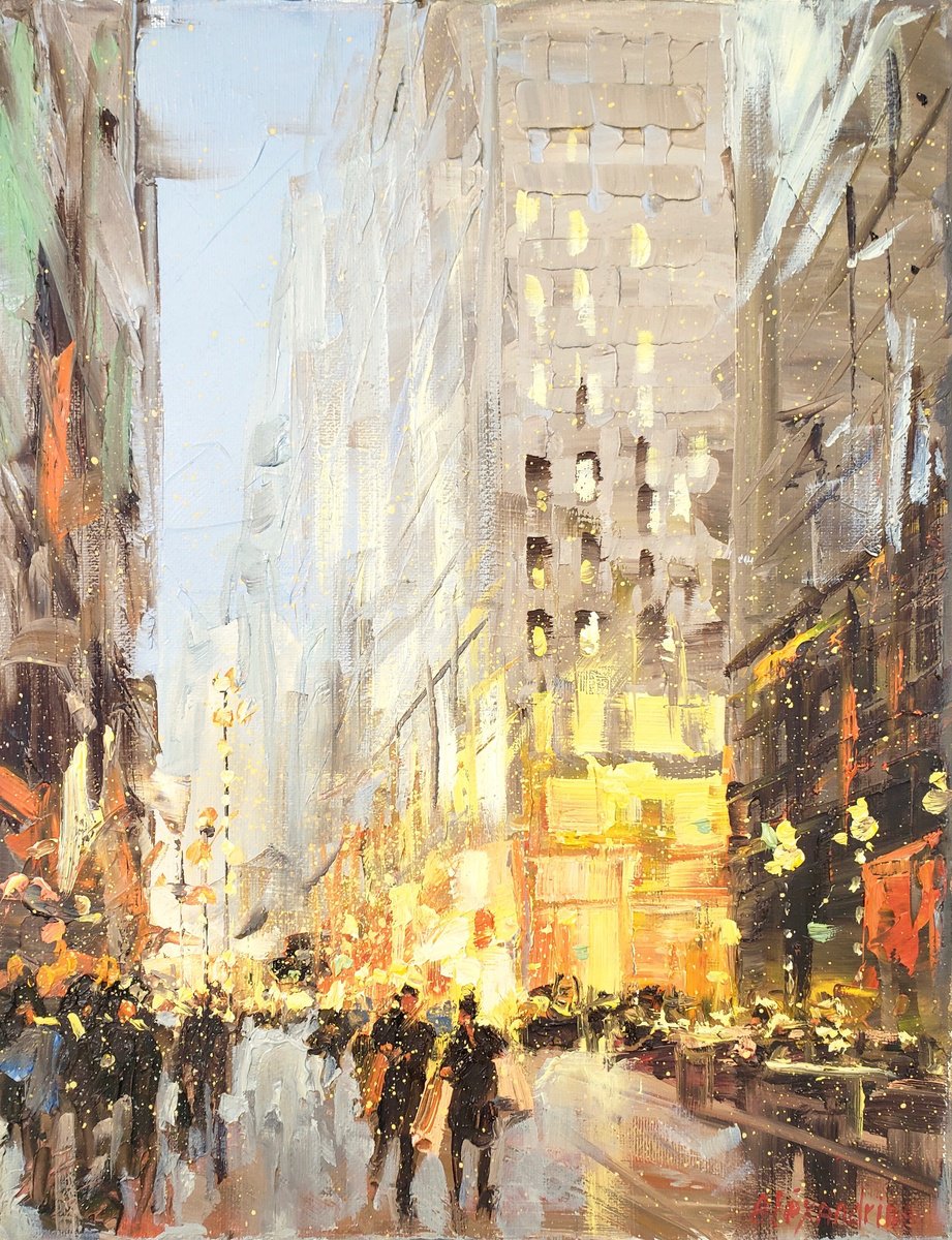 Impressionistic Landscape Oil Painting By Irina Alexandrina, 11 X 14, City. Evening., Original Artwork