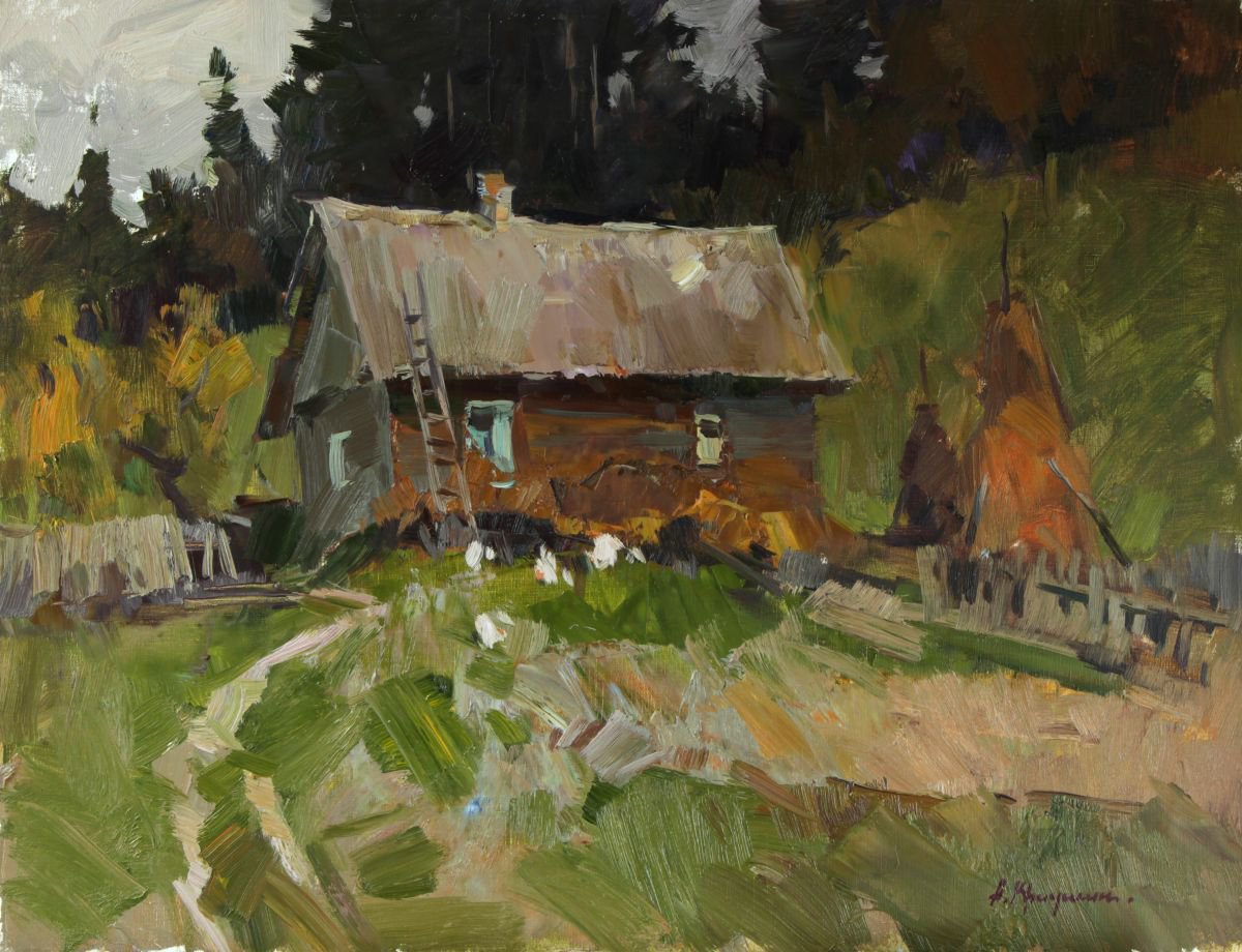 Impressionistic Landscape Oil Painting By Aleksandr Kryushyn, 28 X 20, At The Edge Of The Forest, Original Artwork