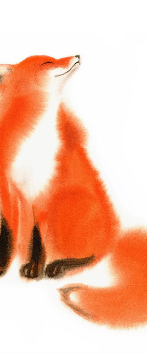 Red Fox - foxy - fox portrait by Olga Beliaeva Watercolour