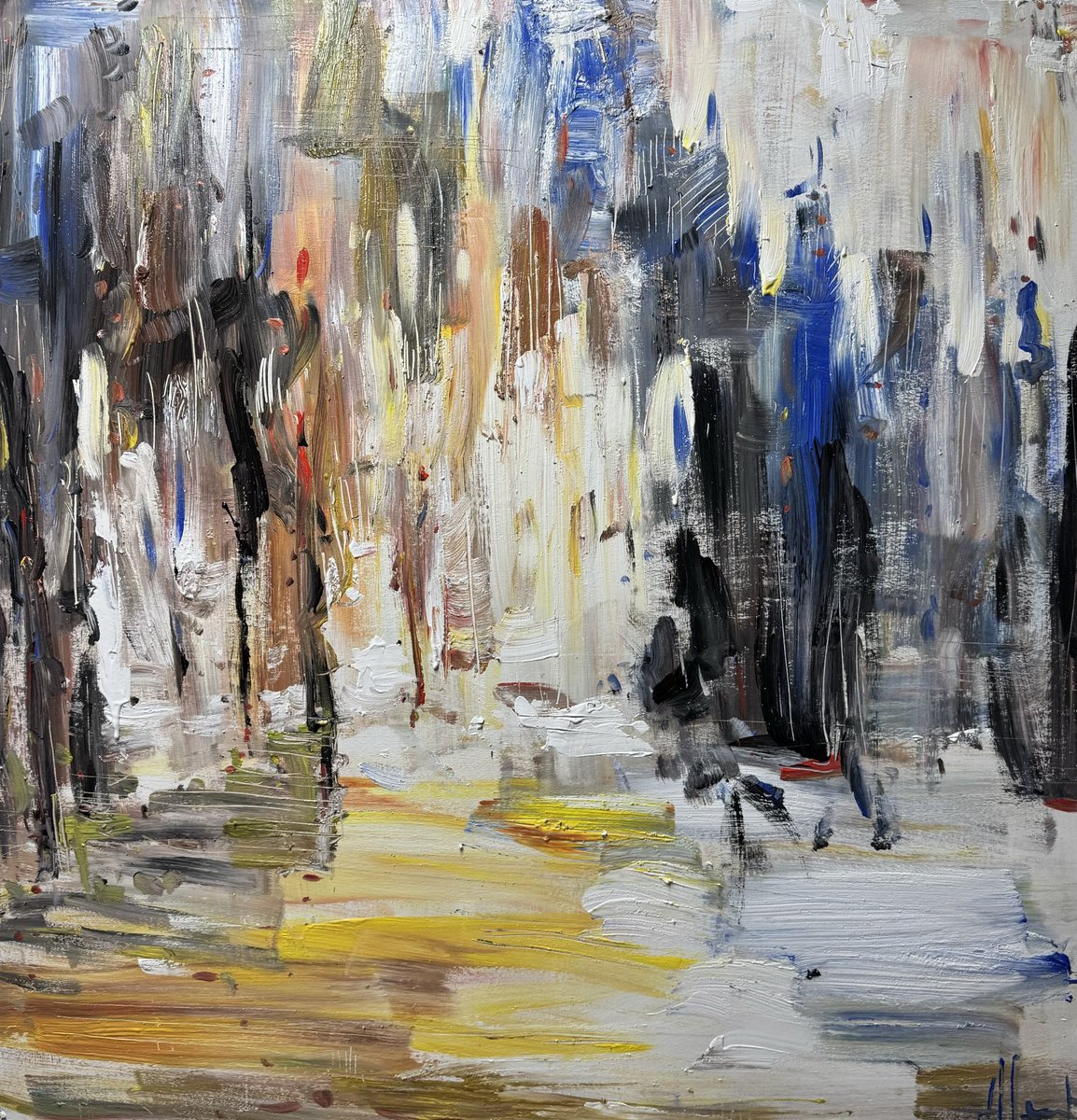 Impressionistic Abstract Acrylic Painting By Altin Furxhi, 39 X 39, Autumn Light Abstract, Original Artwork