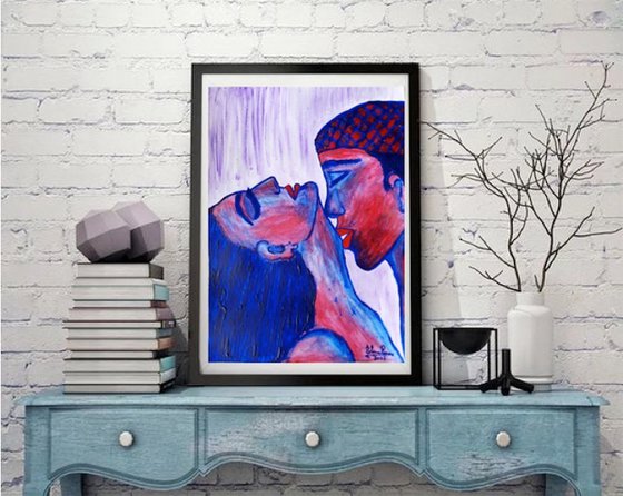 14"x10" (35x25cm), Colores de Sensualidad 16, Couple art, Colours of sensuality, LGBTQIA, Making love, Man and Woman, ready to ship