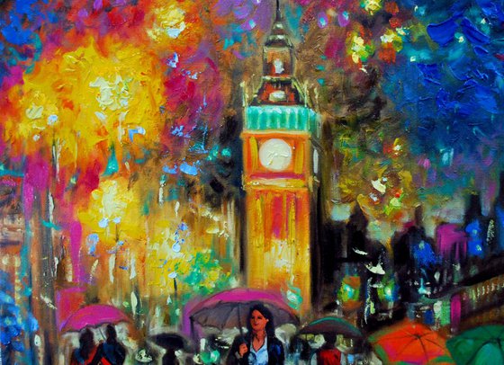 Rain in London 48x30 inches