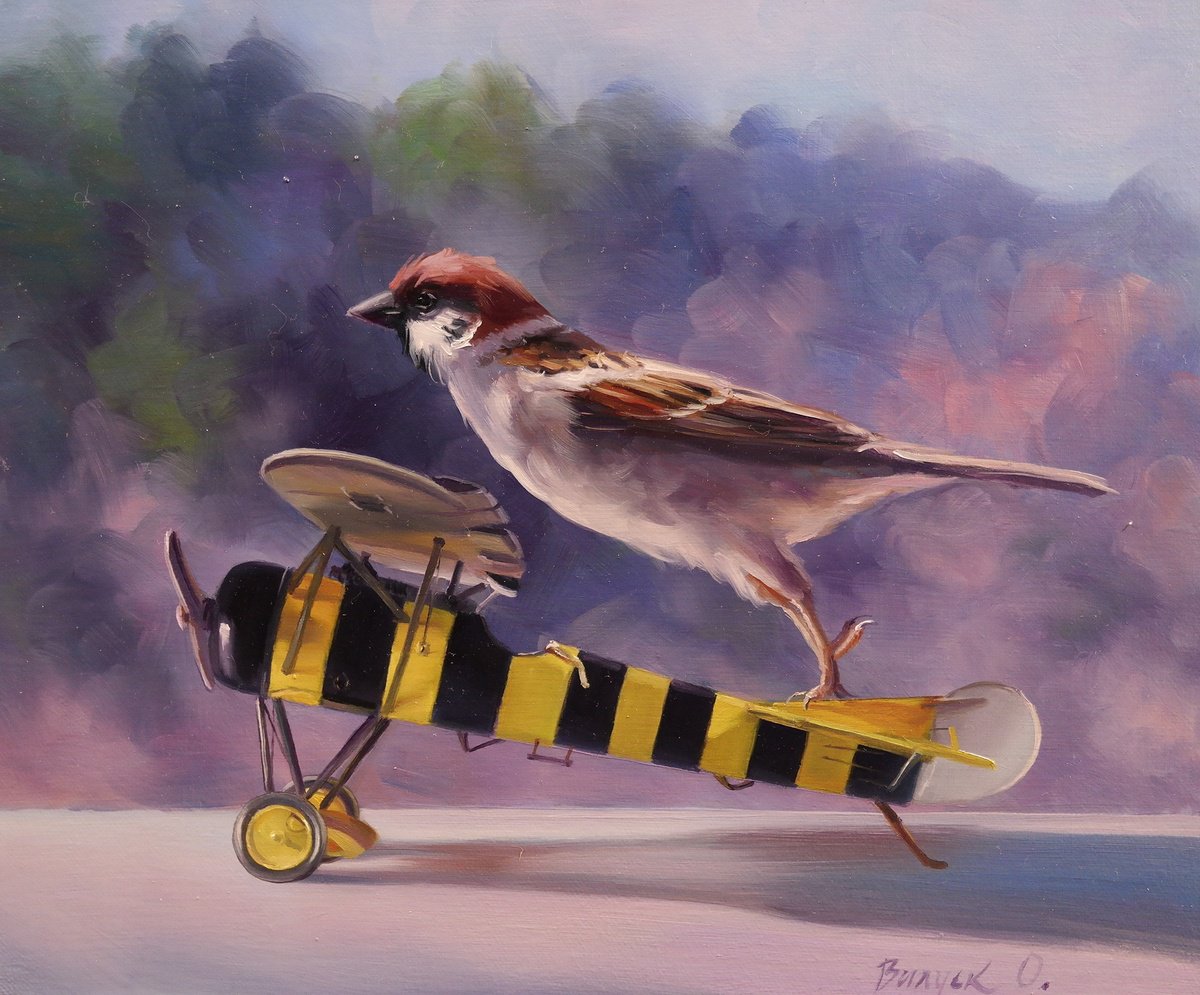 Illustrative Animal Oil Painting By Lena Vylusk, 12 X 10", "High And Bold", Original Artwork